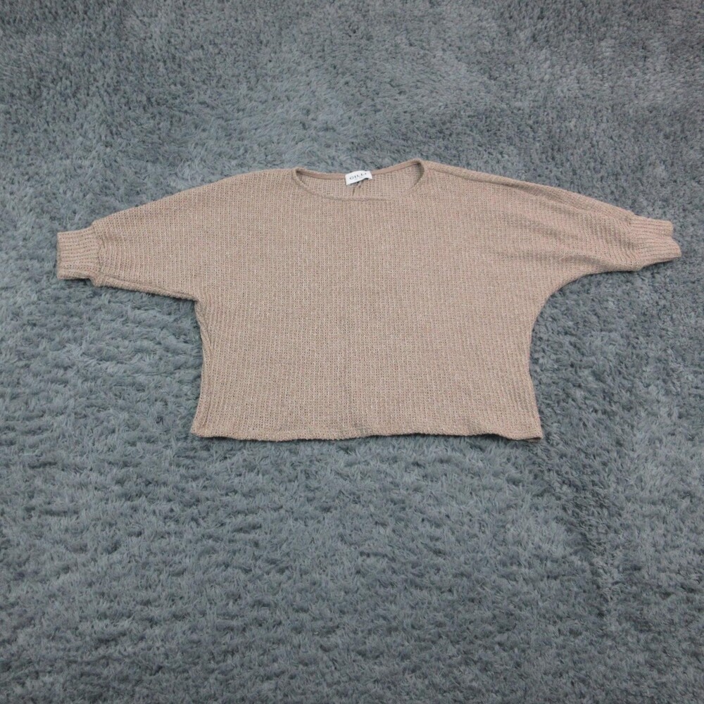 Gilli Sweater Womens XS Brown Open Knit Dolman Long Sleeve Crew Neck Pullover